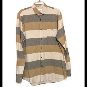 Civil Society Men's Striped Button-Up Shirt - Gray, Tan, and Cream size large